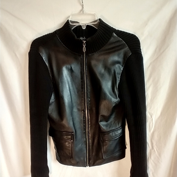 Style & Co. Jackets & Blazers - Style & Co Petite Black Leather Sweater Jacket Size S
